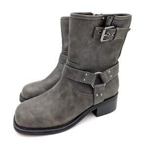 Open Edit Rylan Zip Moto Bootie Women's Square Toe Grey Volcano Size US7M EU38